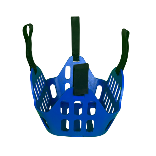 Blue muzzle with replacement straps on a white background