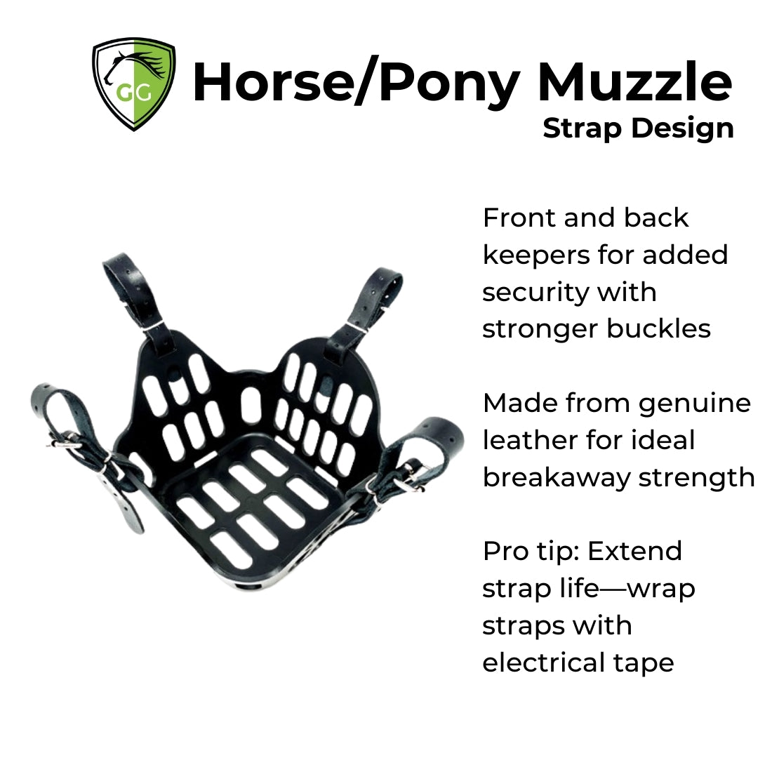 Horse and pony GreenGuard muzzle strap design description